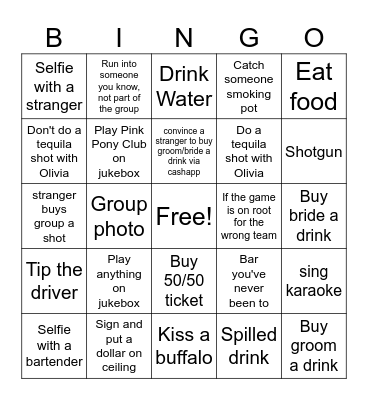 Bramber Bar Crawl Bingo Card