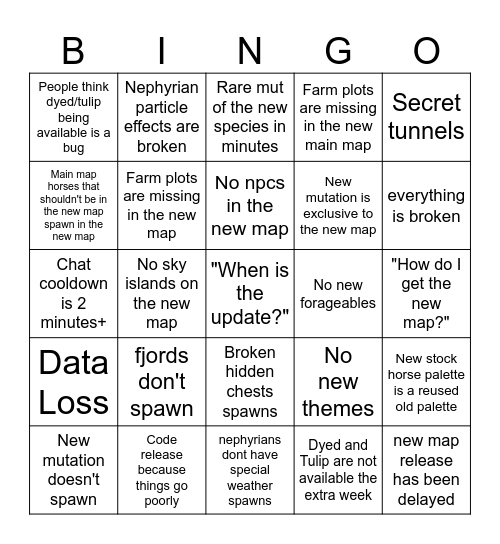 Horse Life New Map Update Bingo Card