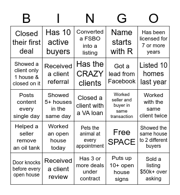 Real Estate Bingo Card