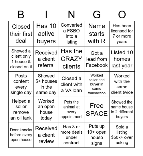 Real Estate Bingo Card