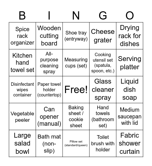 Bridal Shower Bingo Card