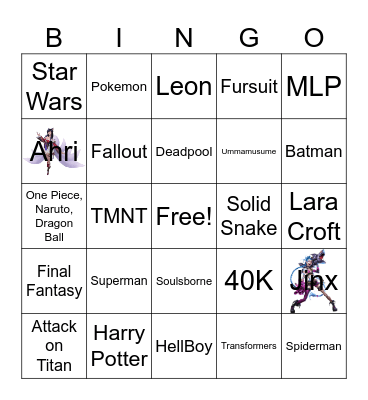 Comic Con Bingo Card