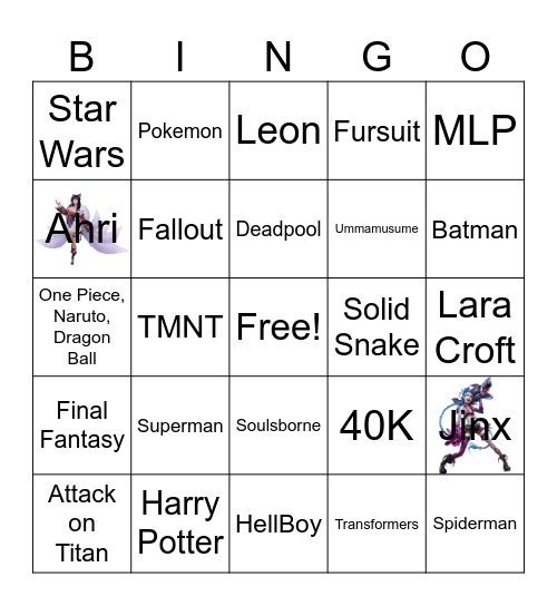 Comic Con Bingo Card
