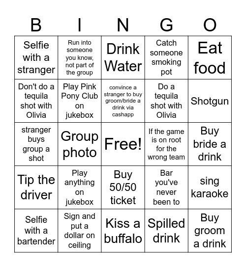 Bramber Bar Crawl Bingo Card
