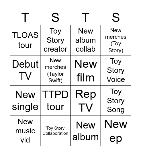 Taylor Swift Sunday Bingo Card