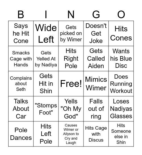 Gavin Bingo Card