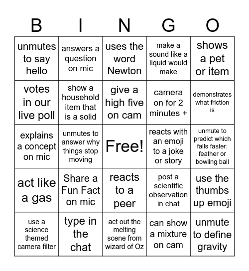 RED 1 CLASS Bingo Card