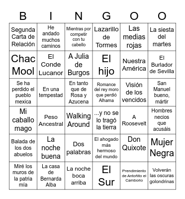 Obras Literarias: Repaso Bingo Card