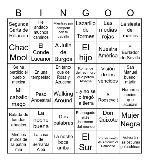 Obras Literarias: Repaso Bingo Card