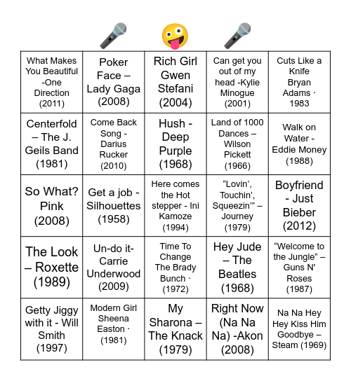 “NA NA NA" - SINGALONG HOOKS” Bingo Card