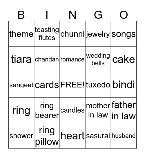 Jaskirat's Bridal Shower Bingo Card
