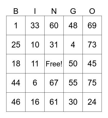 Untitled Bingo Card
