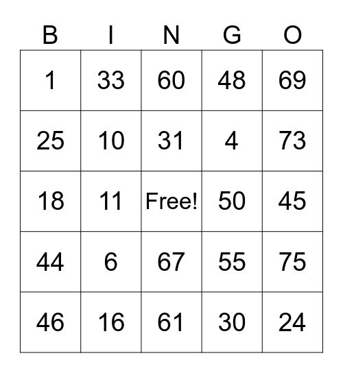 Untitled Bingo Card
