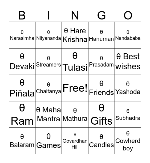 Keshava Bingo Card