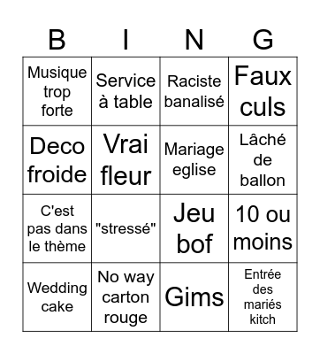 4 mariage Bingo Card
