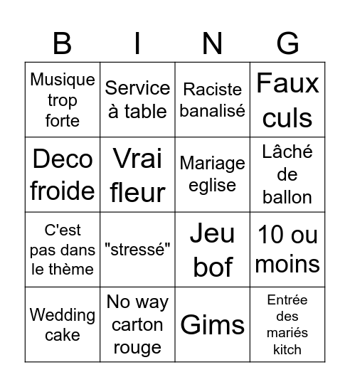 4 mariage Bingo Card
