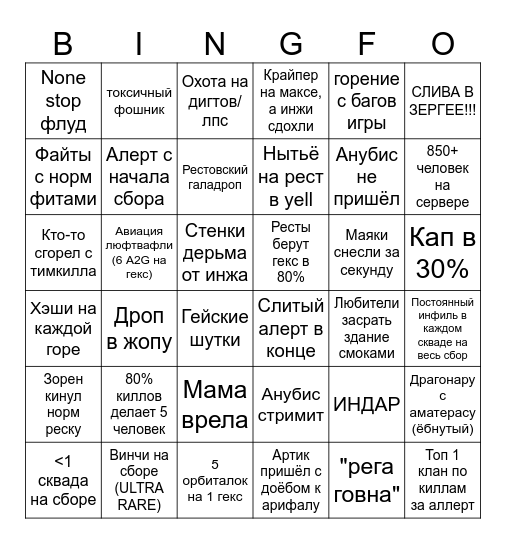 Бинго сбора ReSt Bingo Card
