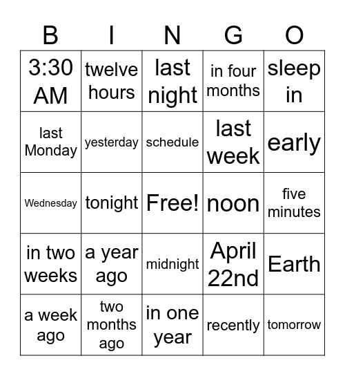 Unit 5 Receptive Review Bingo Card
