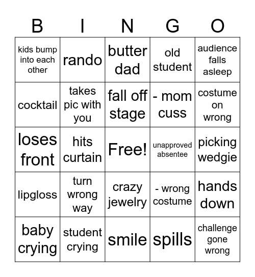 first friday Bingo Card