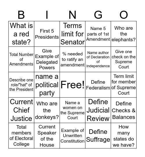 Governmental  Bingo Card