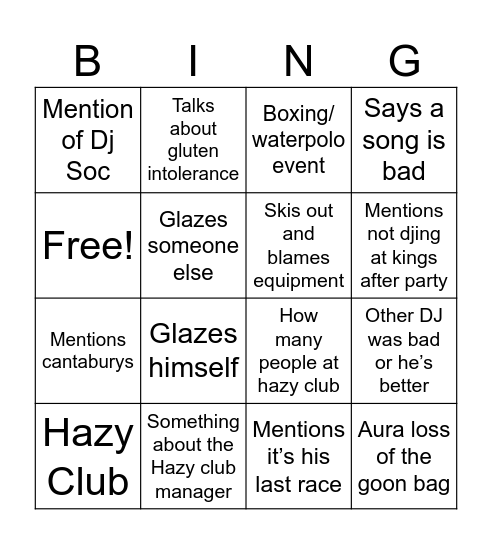 Will Havok Bingo Card