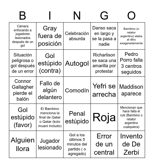 Hey el Tottenham Bingo Card