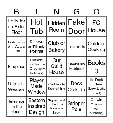 Friendship Cafe House Bingo Card