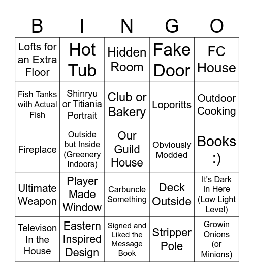 Friendship Cafe House Bingo Card