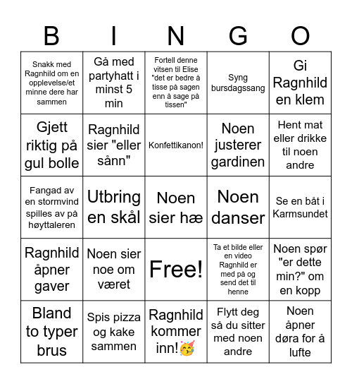 Bursdagsbingo! Bingo Card