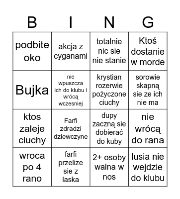 kluby trip Bingo Card
