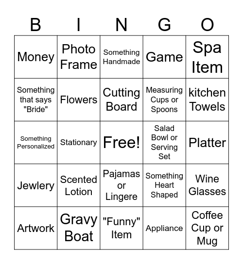 Bridal Brunch Bingo! Bingo Card
