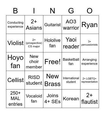 '30 AVGE Bingo Card
