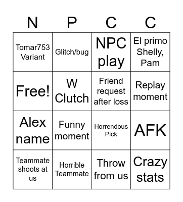 Temp brawl stars Bingo Card