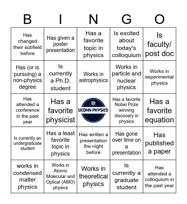 SPS Colloquium Bingo Card