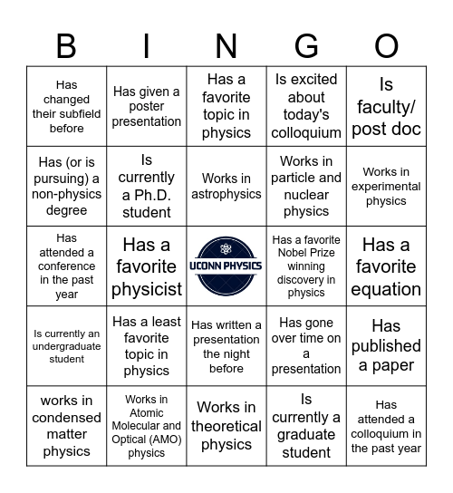 SPS Colloquium Bingo Card