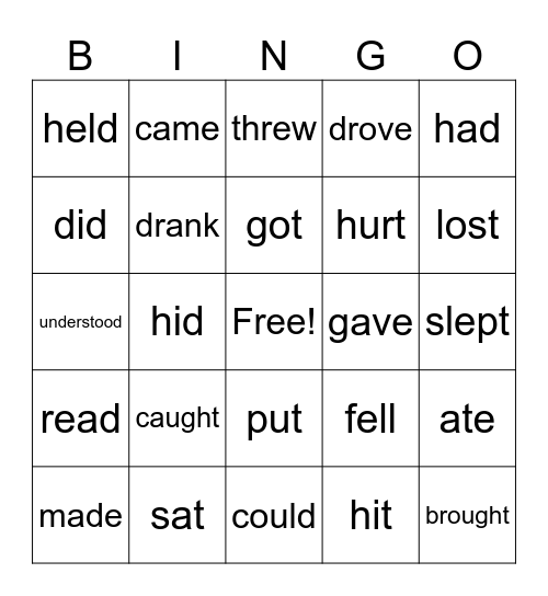 Irregular Verbs Bingo Card