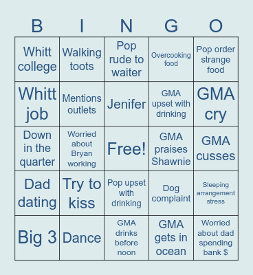 Beach Trip BINGO Card