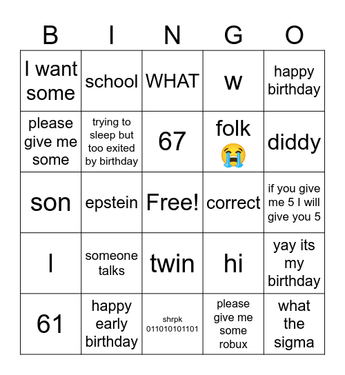 Untitled Bingo Card