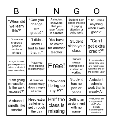 TUHSD 2026: End-of-Year Teacher Bingo Card