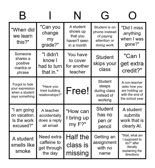 TUHSD 2026: End-of-Year Teacher Bingo Card