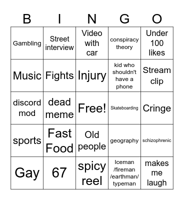 Reels bingo Card