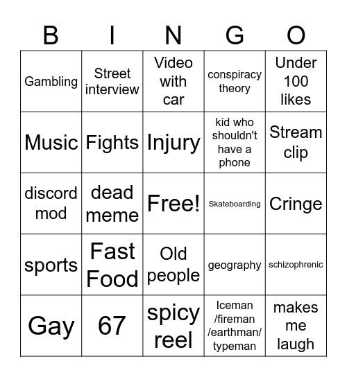 Reels bingo Card
