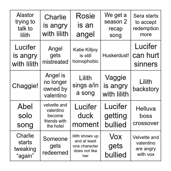 season 3 habin hotel Bingo Card