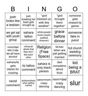 WEDDING!!! Bingo Card