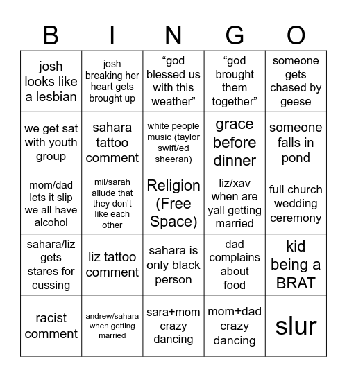 WEDDING!!! Bingo Card