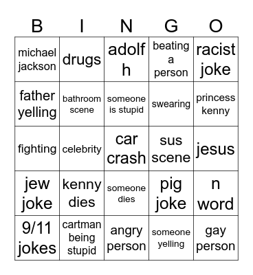south park bingo ever!!! Bingo Card
