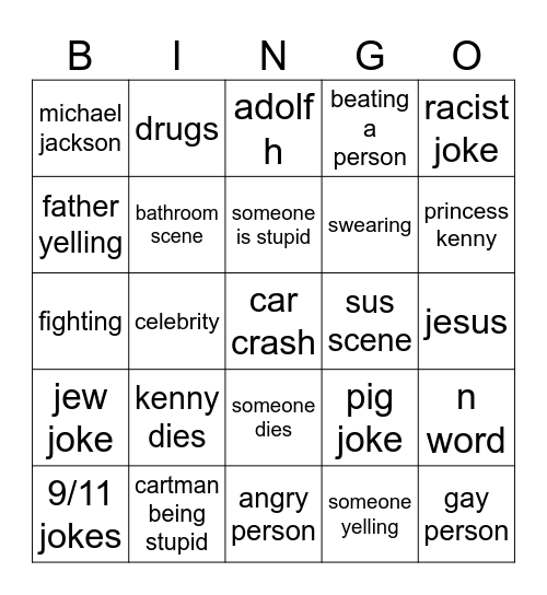 south park bingo ever!!! Bingo Card