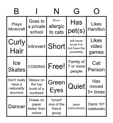 Cucumber's Bingo Card
