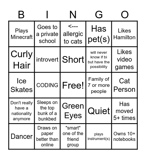 Cucumber's Bingo Card