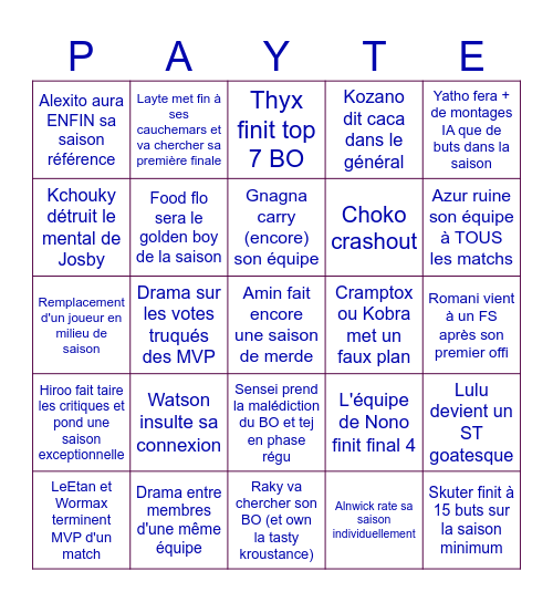 Bingo Layte TOGRCUP S6 Bingo Card